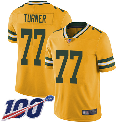Green Bay Packers Limited Gold Men #77 Turner Billy Jersey Nike NFL 100th Season Rush Vapor Untouchable->nfl t-shirts->Sports Accessory